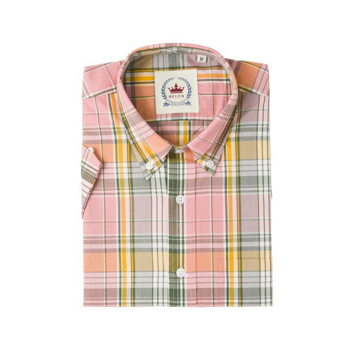 Relco Mens Pink Checked Short Sleeved Button Down Shirts