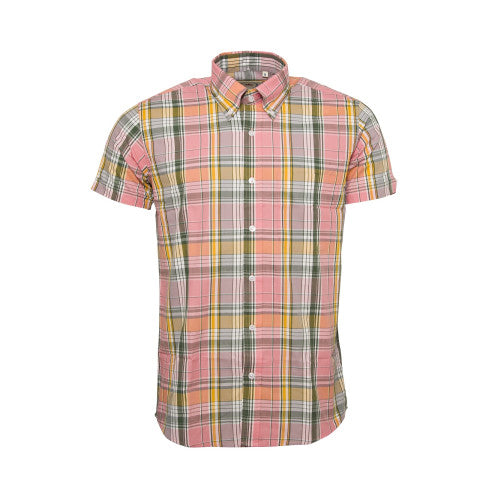 Plaid short-sleeve shirt on a white background