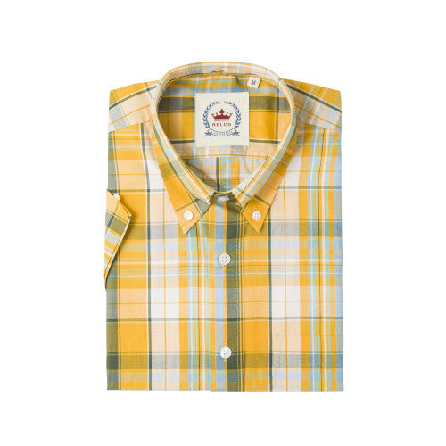 Relco Mens Yellow Checked Short Sleeved Button Down Shirts