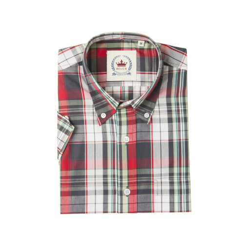 Relco Mens Grey Checked Short Sleeved Button Down Shirts