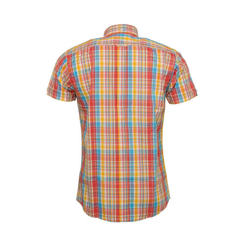 Relco Mens Orange & Blue Check Short Sleeved Vintage/Retro Button Down Shirts