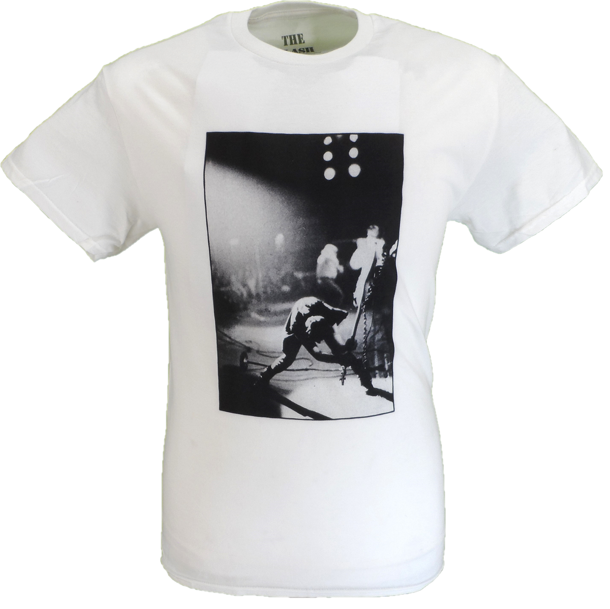 Mens White Official The Clash Guitar Smash with Back Print T Shirt