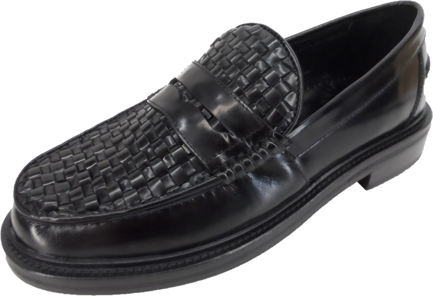 Delicious Junction Brummel schwarzer Pennyloafer aus echtem Korbgeflecht