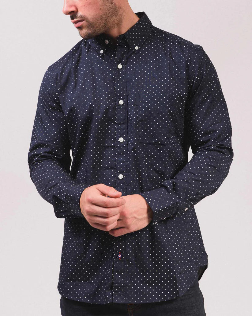 Lambretta Retro Button Down Navy/Blue Pindot Shirt