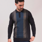 Lambretta Mens Navy Blue and Grey Striped Knitted Polo Shirt