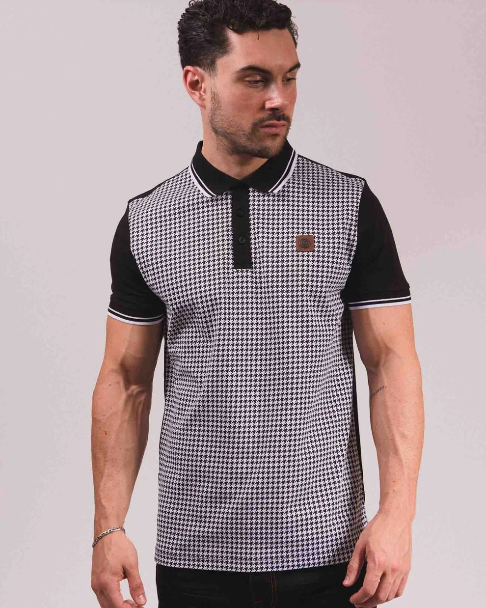Lambretta Mens Black/White Houndstooth Polo Shirts