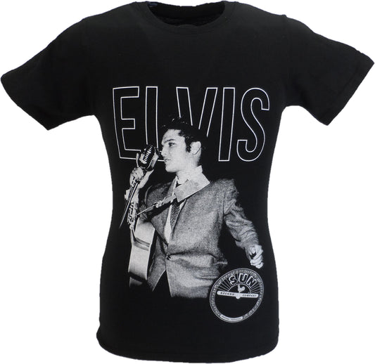 Maglietta nera ufficiale da uomo Sun Records con ritratto dal vivo di Elvis