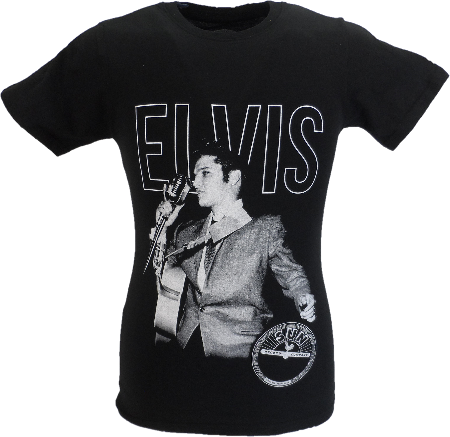 Mens Black Official Sun Records Elvis Live Portrait T Shirt