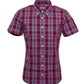 Relco Ladies Retro Burgundy/Sky Blue Check Button Down Short Sleeved Shirts