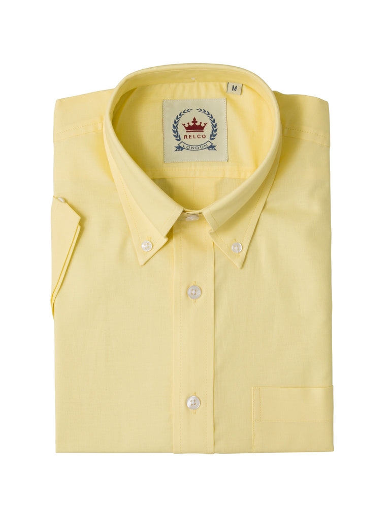 Relco Mens Lemon Oxford Cotton Short Sleeved Retro Mod Button Down Shirt