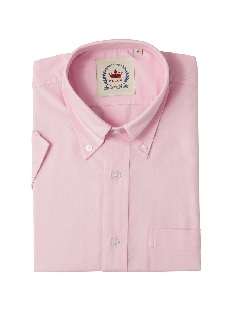 Relco Mens Pink Oxford Cotton Short Sleeved Retro Mod Button Down Shirt