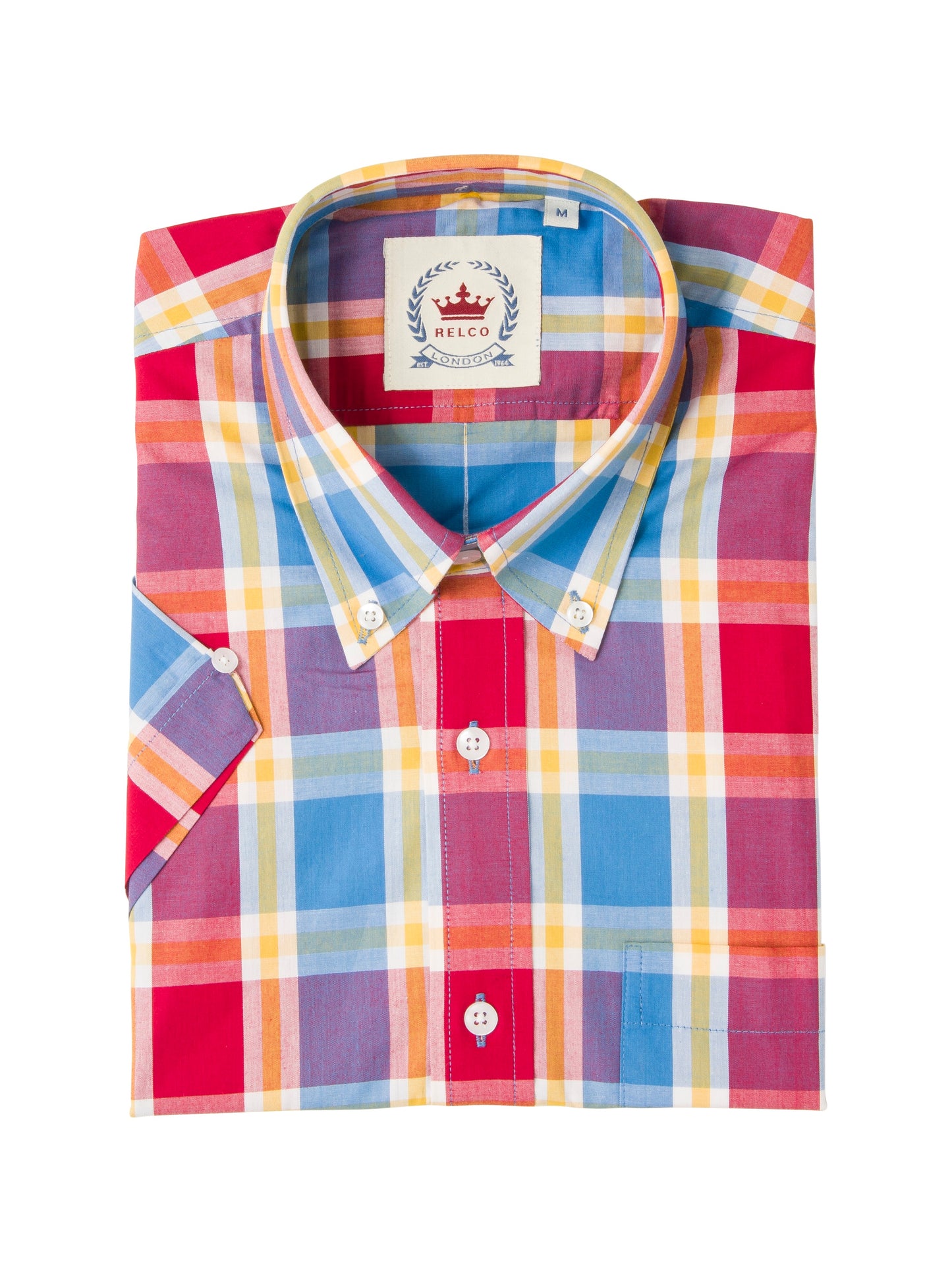 Relco Mens Multi Check Short Sleeved Button Down Shirts