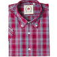 Relco Mens Burgundy/Sky Blue Multi Check Short Sleeved Button Down Shirts