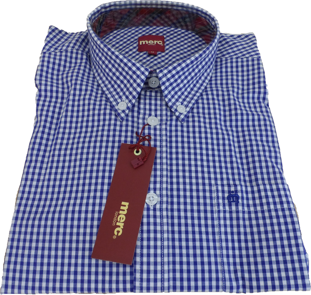 Merc Japster Royal Gingham karierte langärmelige Retro-Mod-Button-Down-Hemden