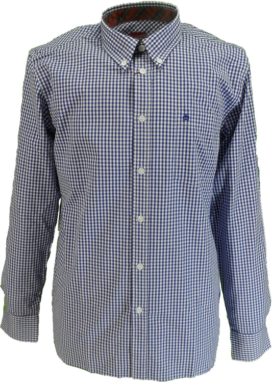 Merc Japster Royal Gingham karierte langärmelige Retro-Mod-Button-Down-Hemden