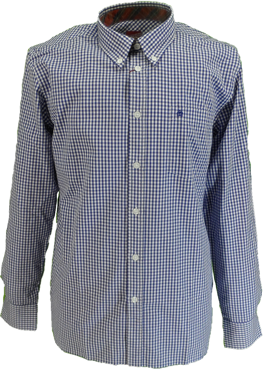 Merc Japster Royal Gingham Checked Long Sleeved Retro Mod Button Down Shirts