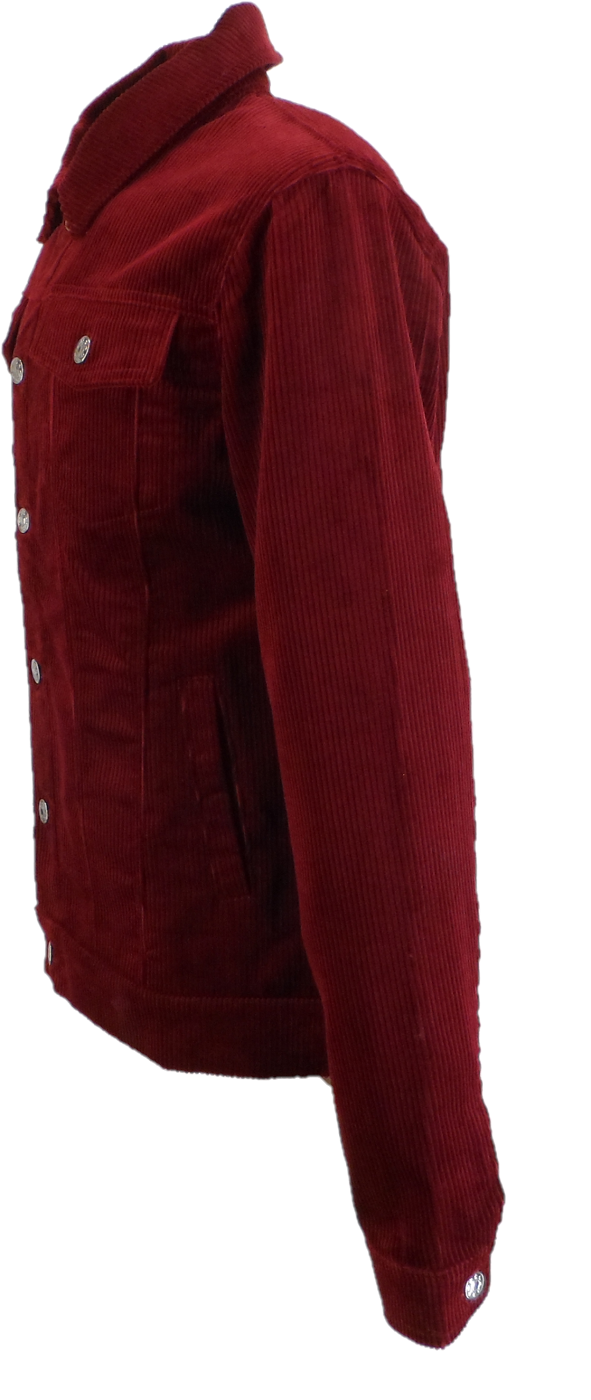 Mens 60s Retro Vintage  Burgundy Cord Western Trucker Jacket