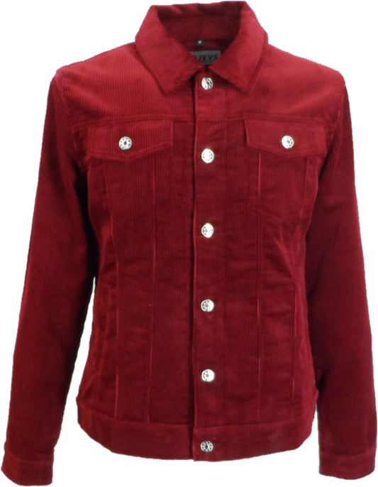 Mens 60s Retro Vintage  Burgundy Cord Western Trucker Jacket