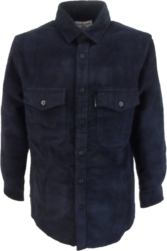 Lambretta Mens Navy Blue Retro Cord Over Shirt