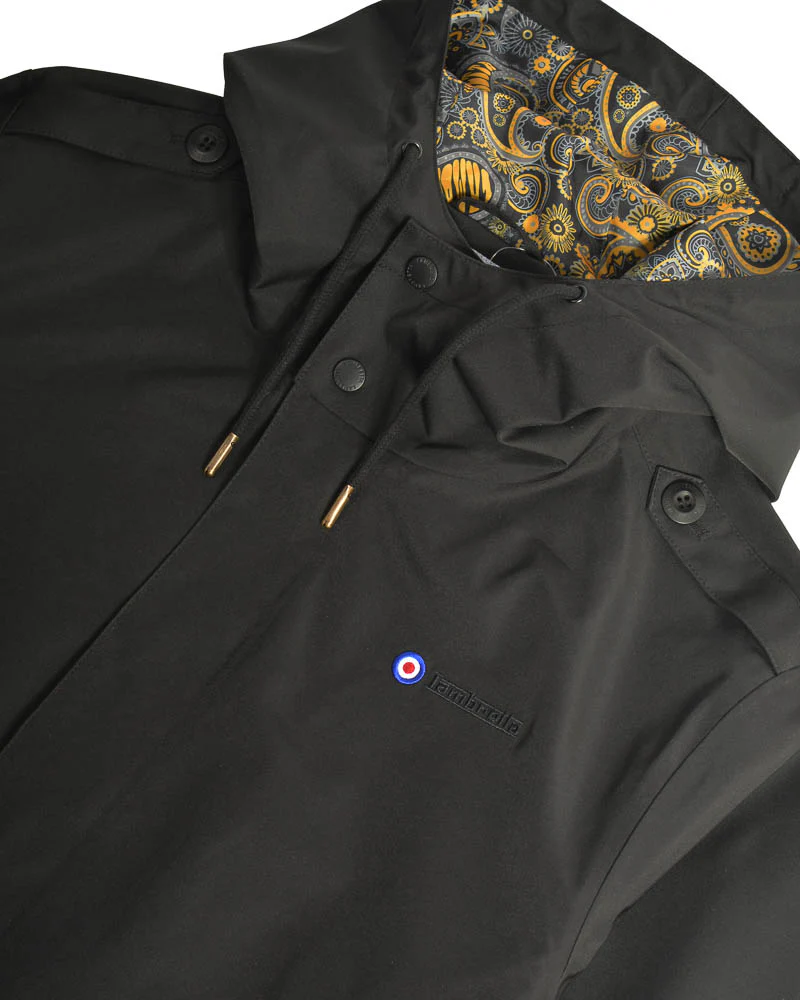 Lambretta Mens Black Retro Waterproof Fishtail Parka