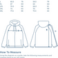 Size chart and measurement guide for a jacket with labeled parts on a white background.