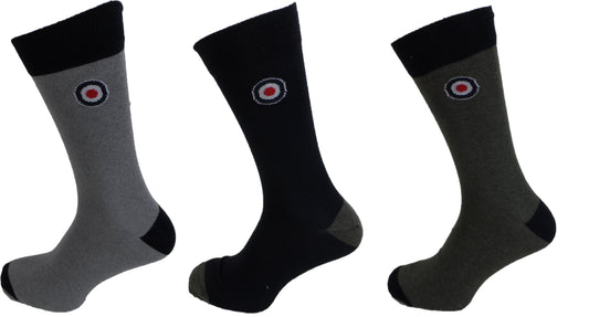 Lambretta Mens 3 Pair Pack of Grey/Navy/Khaki Retro Socks