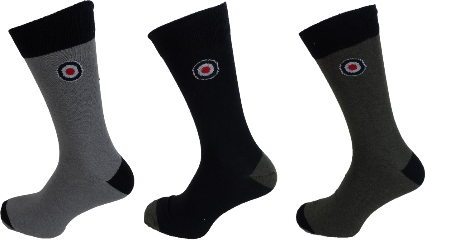 Lambretta Mens 3 Pair Pack of Grey/Navy/Khaki Retro Socks