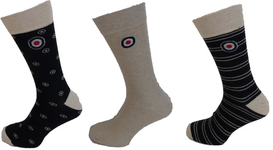 Lambretta Mens 3 Pair Pack of Navy/Stone Retro Socks