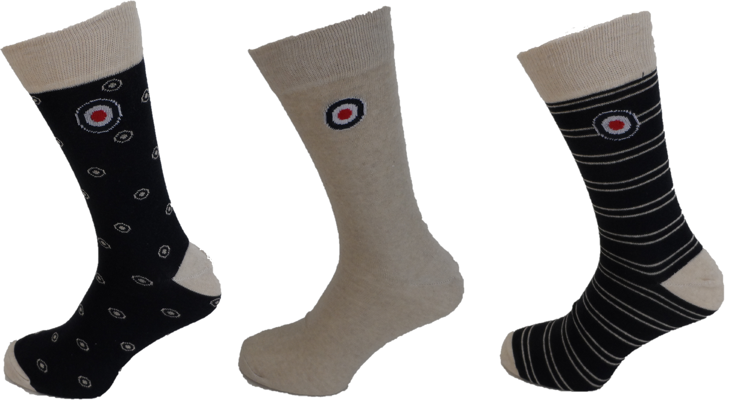 Lambretta Mens 3 Pair Pack of Navy/Stone Retro Socks
