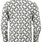 Relco Mens White/Blue/Grey Geometric  Print Long Sleeved Shirt