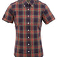 Relco Ladies Retro Navy Check Button Down Short Sleeved Shirts