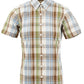 Relco Ladies Retro Sky,Green & Brown Check Button Down Short Sleeved Shirts