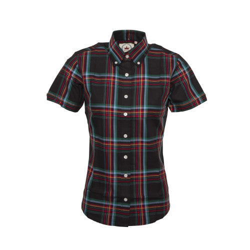 Relco Ladies Retro Black Check Limited Edition Button Down Short Sleeved Shirts