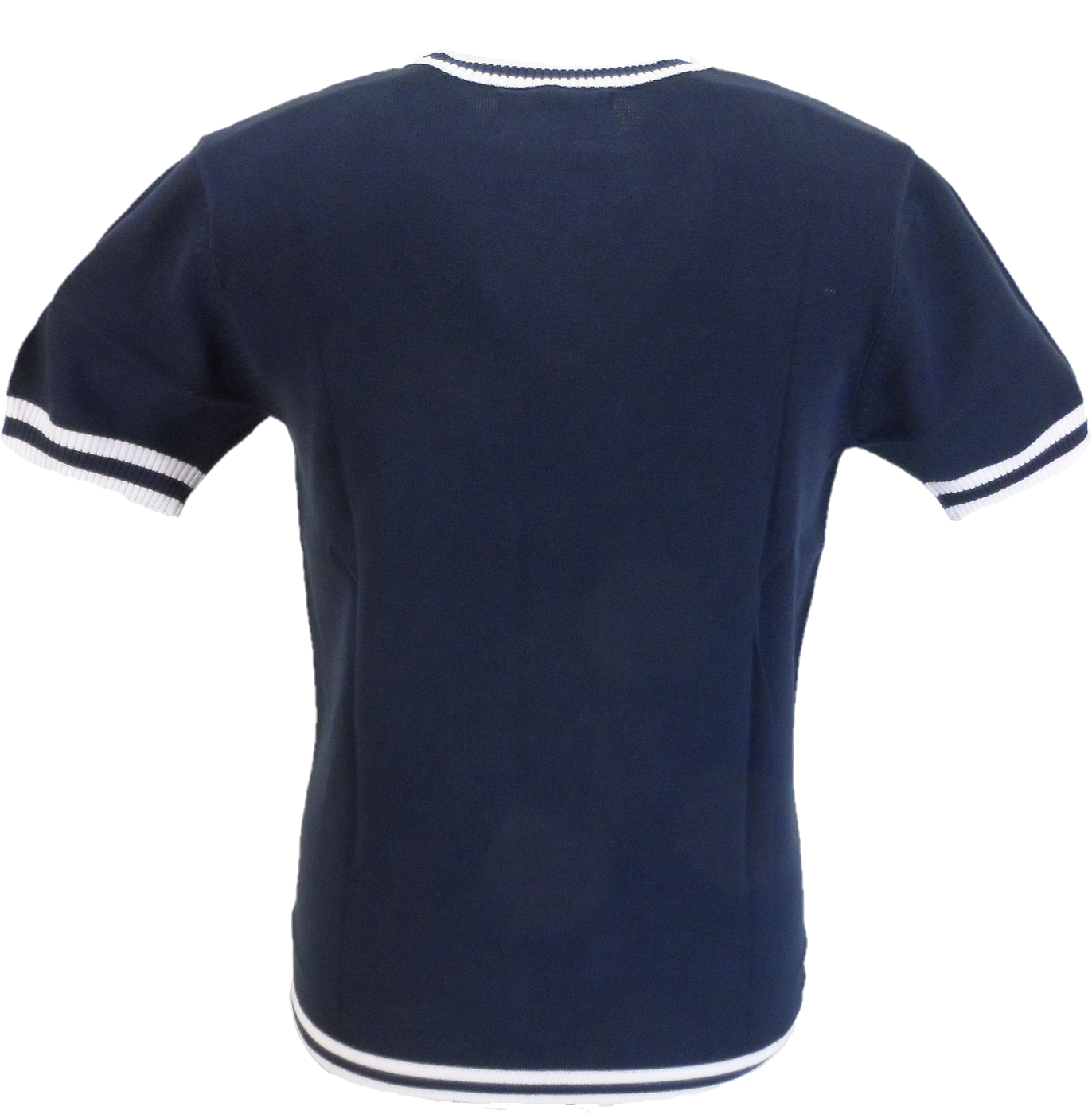 Madcap England Mens Navy Blue Stripe Short Sleeve Mod Knit Jumper