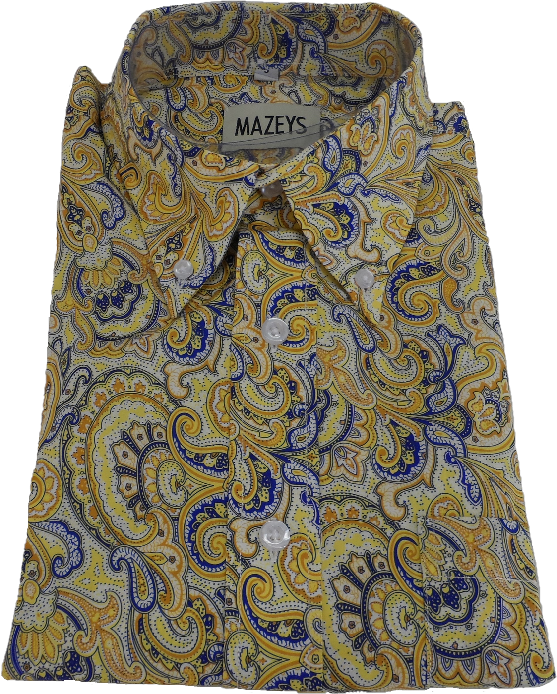 Mens 60s 70s Mustard Yellow Retro Paisley Shirt