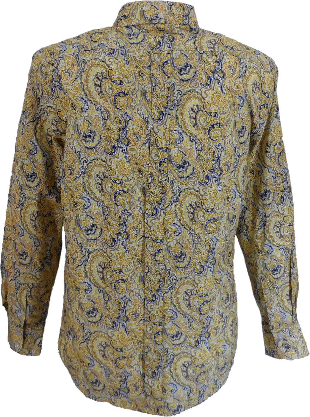 Mens 60s 70s Mustard Yellow Retro Paisley Shirt