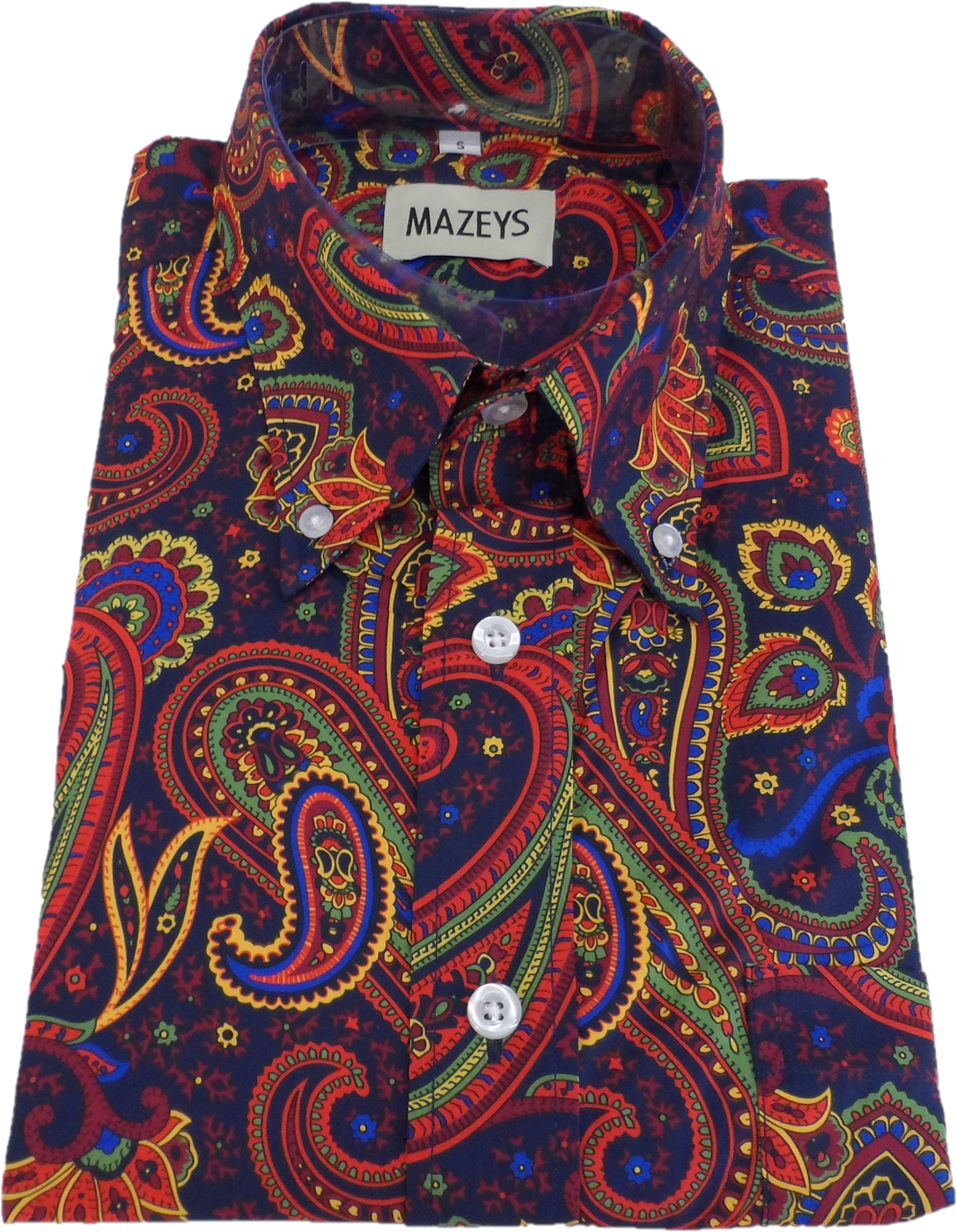 قميص Mazeys الرجالي من الستينيات والسبعينيات باللون الأزرق الداكن متعدد الرجعية بيزلي