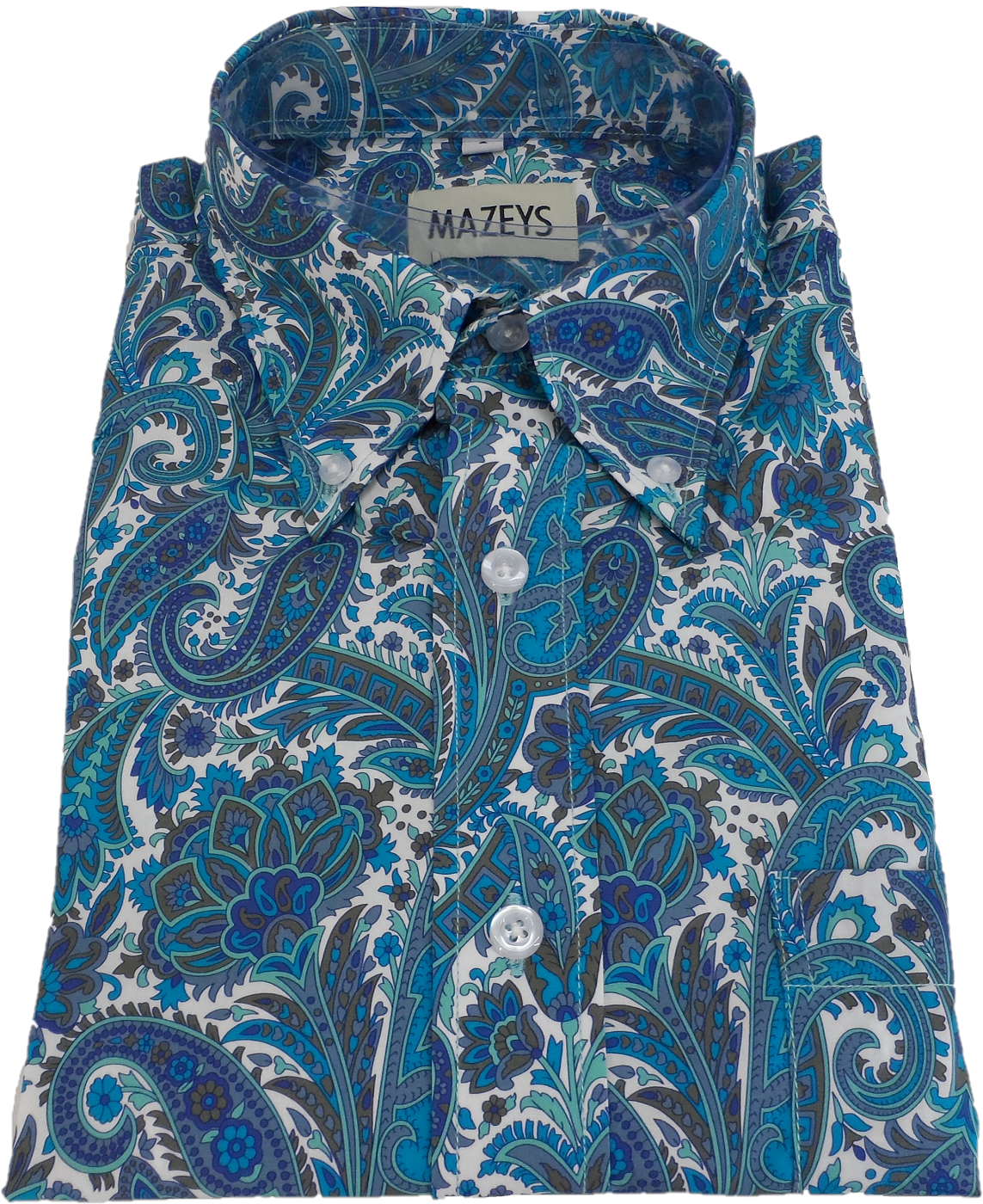 Mazeys türkisfarbenes Retro-Paisley-Hemd für Herren im Stil der 60er und 70er Jahre