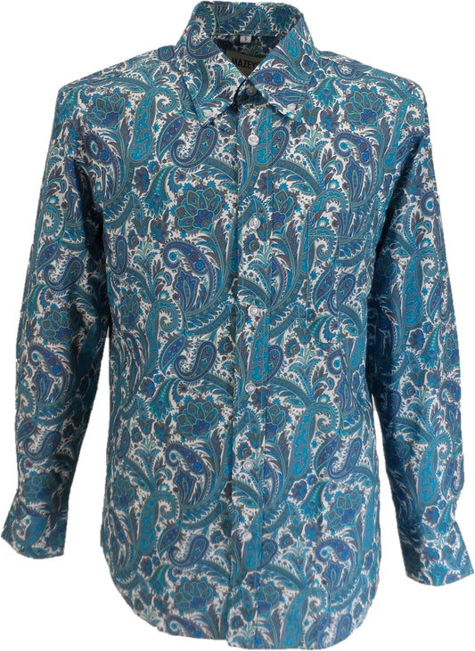 Mazeys chemise homme rétro turquoise années 60 et 70 à motif cachemire