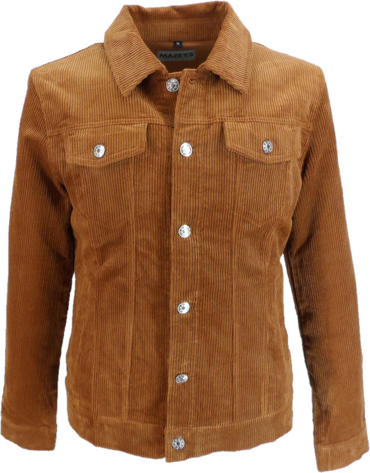 Mens 60s Retro Vintage Tan Cord Western Trucker Jacket