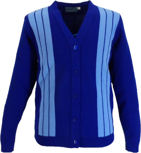 Mazeys Mens Classic Retro Blue Striped Cardigan