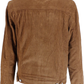 A brown corduroy jacket shown from the back, featuring a classic collar and button details at the hem and cuffs, set against a plain white background.