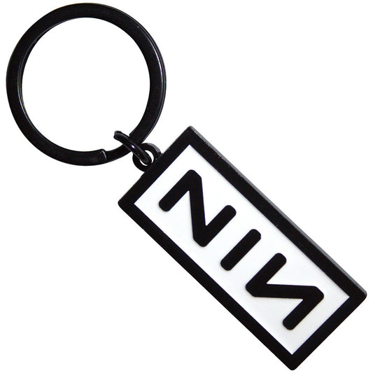 Black and white keychain with 'NIN' logo on a white background