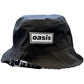 Black bucket hat with 'oasis' logo on a white background