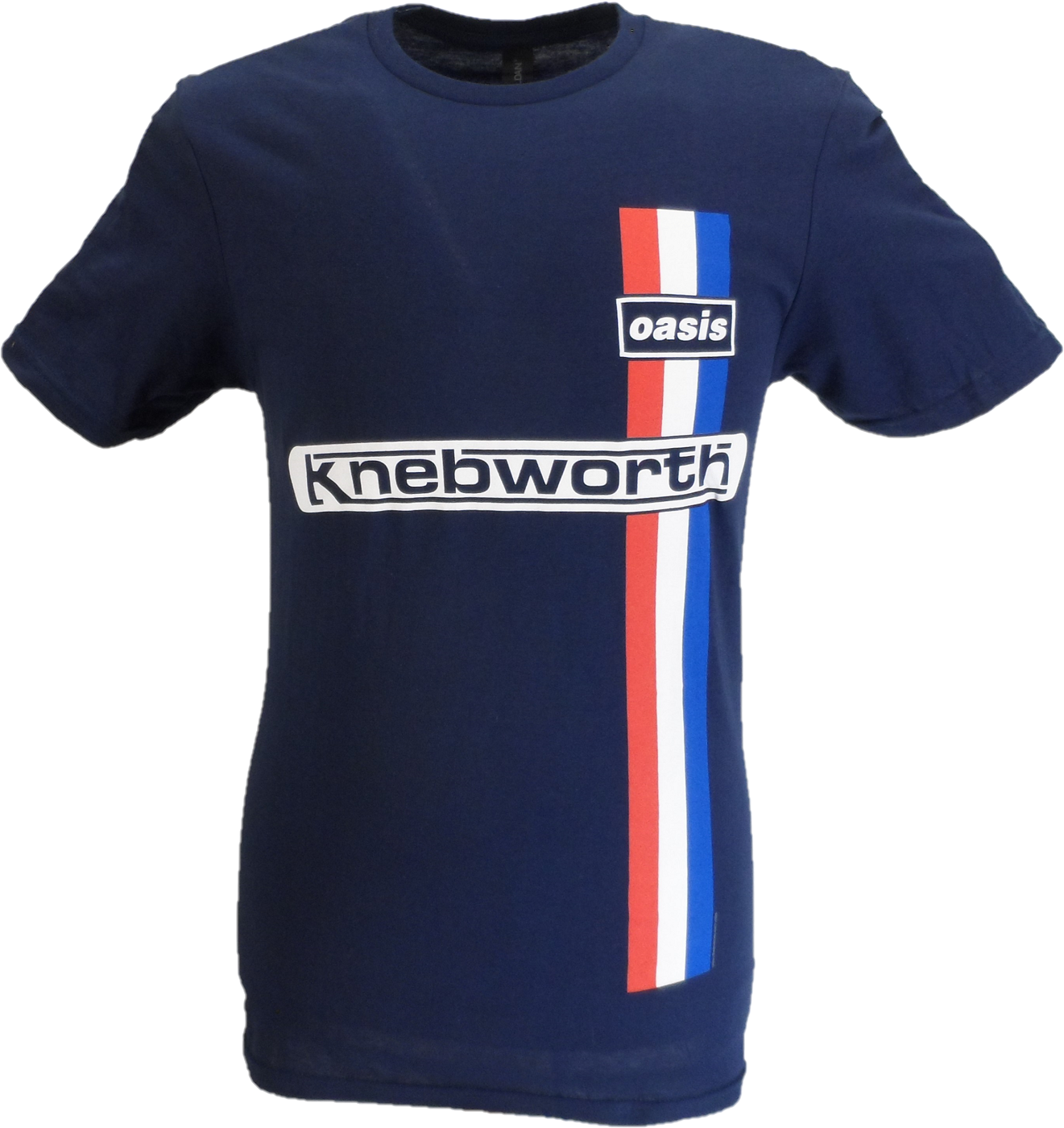 メンズ公式ライセンスoasisネイビーブルー ネブワース 縦縞 tシャツ