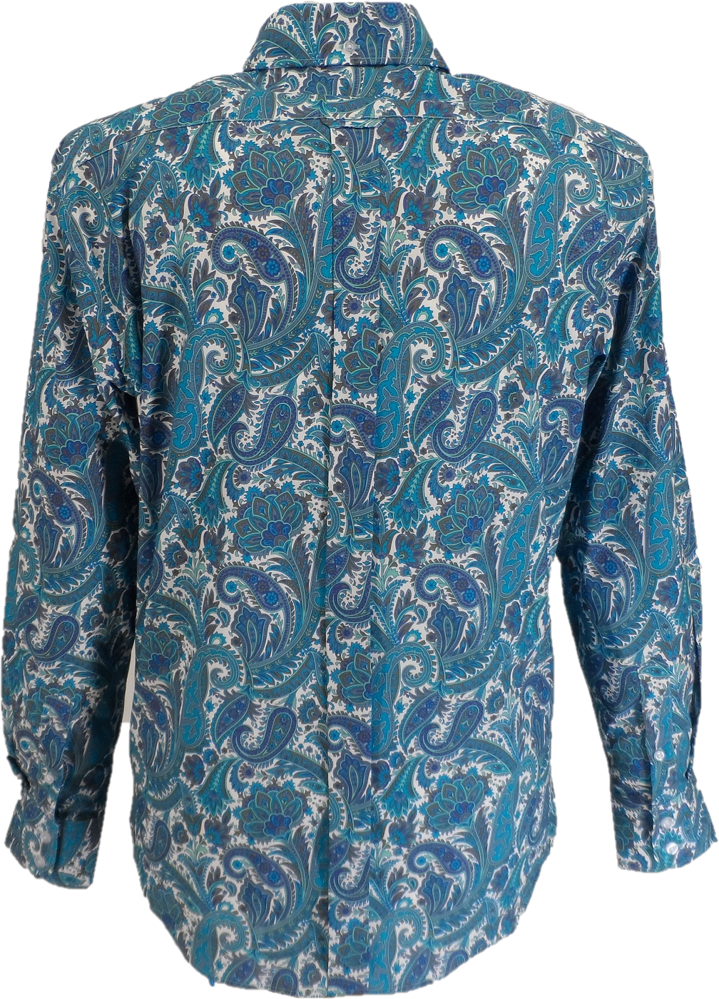 قميص Mazeys الرجالي من الستينيات والسبعينيات باللون الفيروزي القديم بيزلي