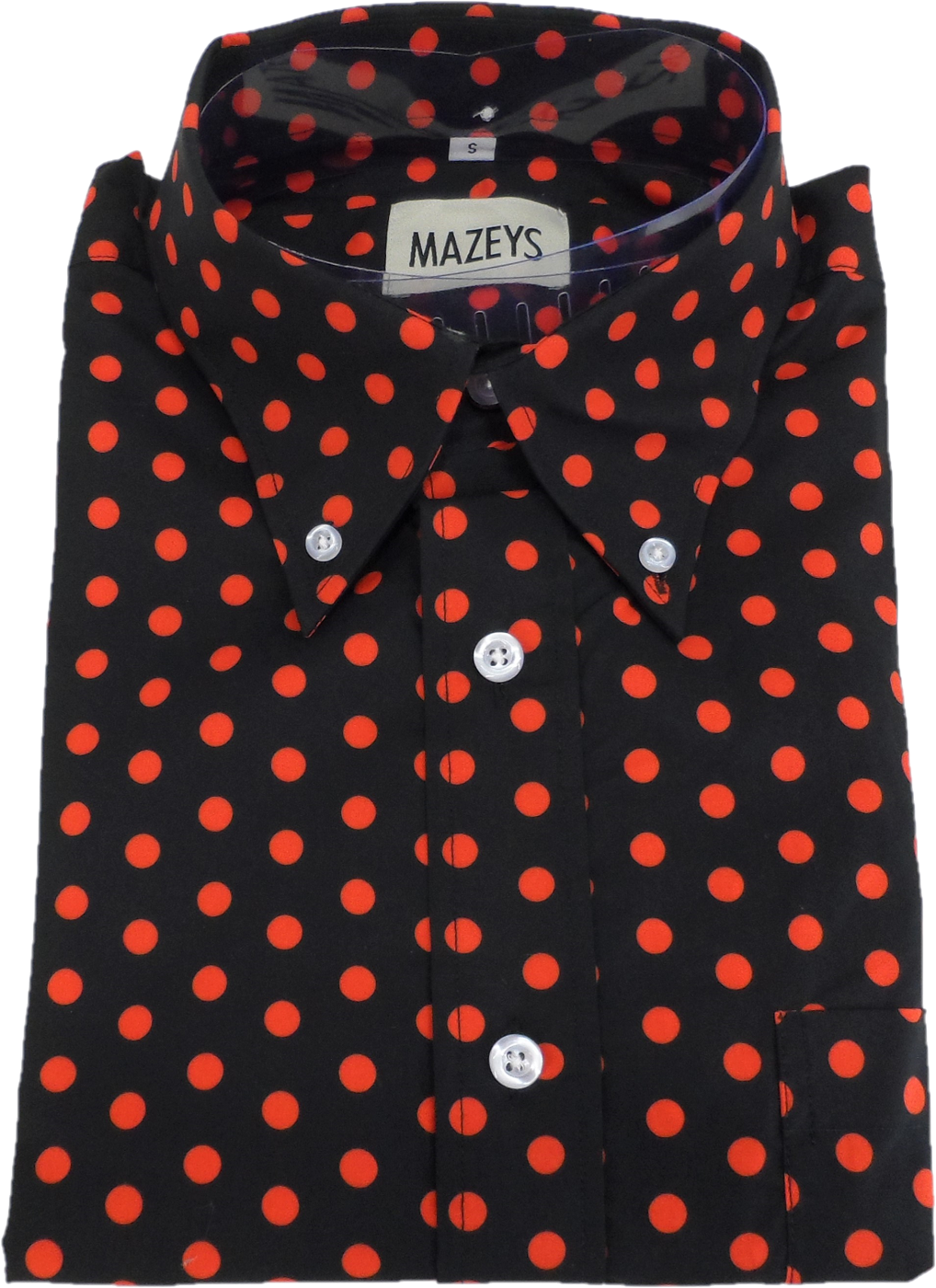 Mazeysメンズ 黒と赤のレトロモッズポルカドット 100% コットンシャツ…