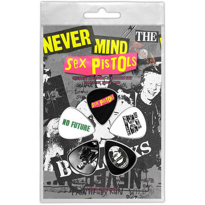 Pack of guitar picks with Sex Pistols branding on a branded card