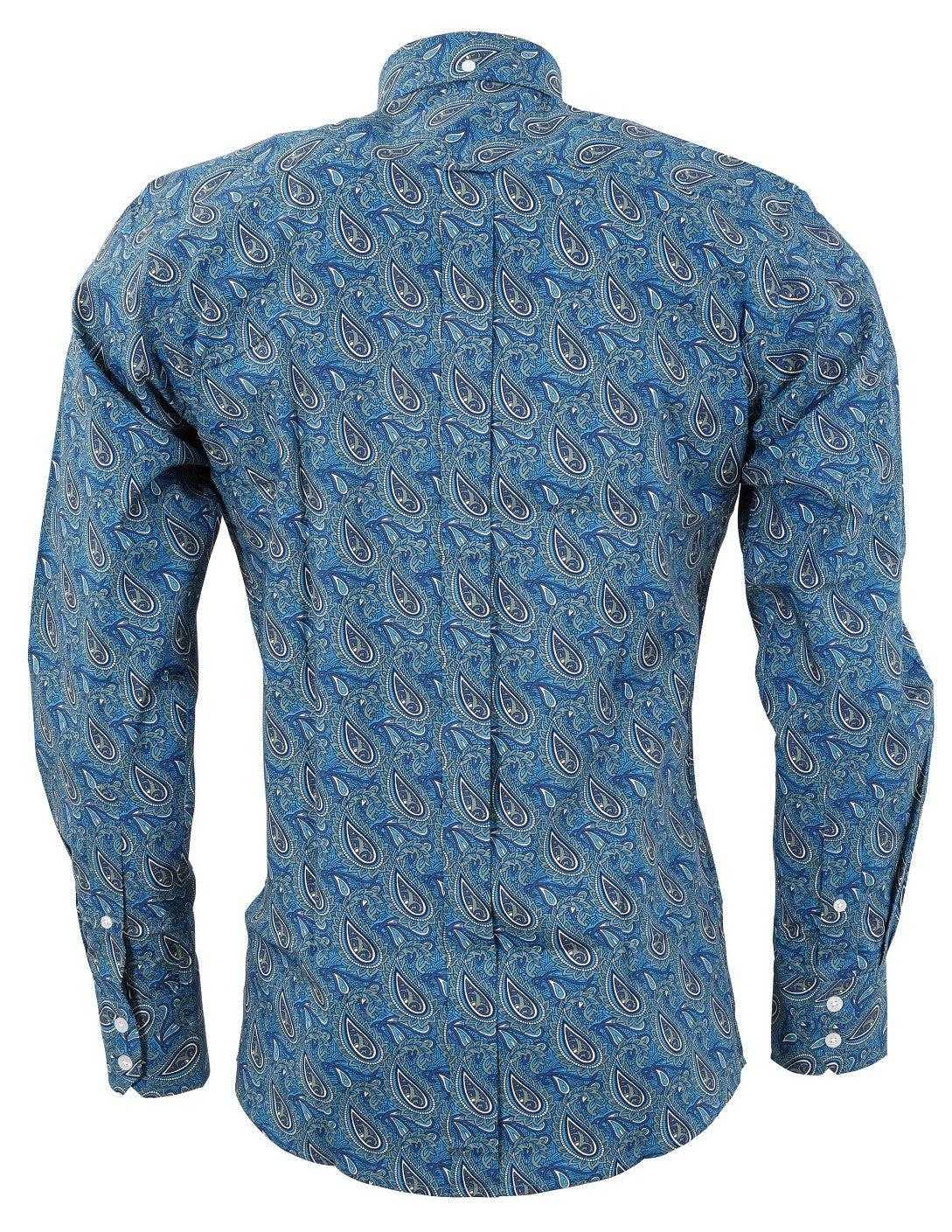 Camisas Relco paisley azul 100% algodón manga larga con botones