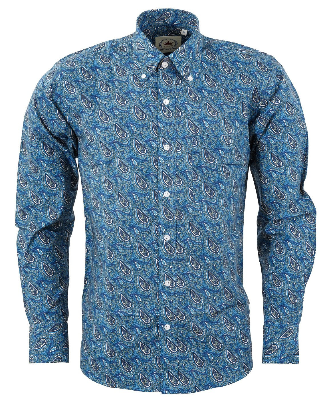 Relco Blue Paisley 100% Cotton Long Sleeved Button Down Shirts